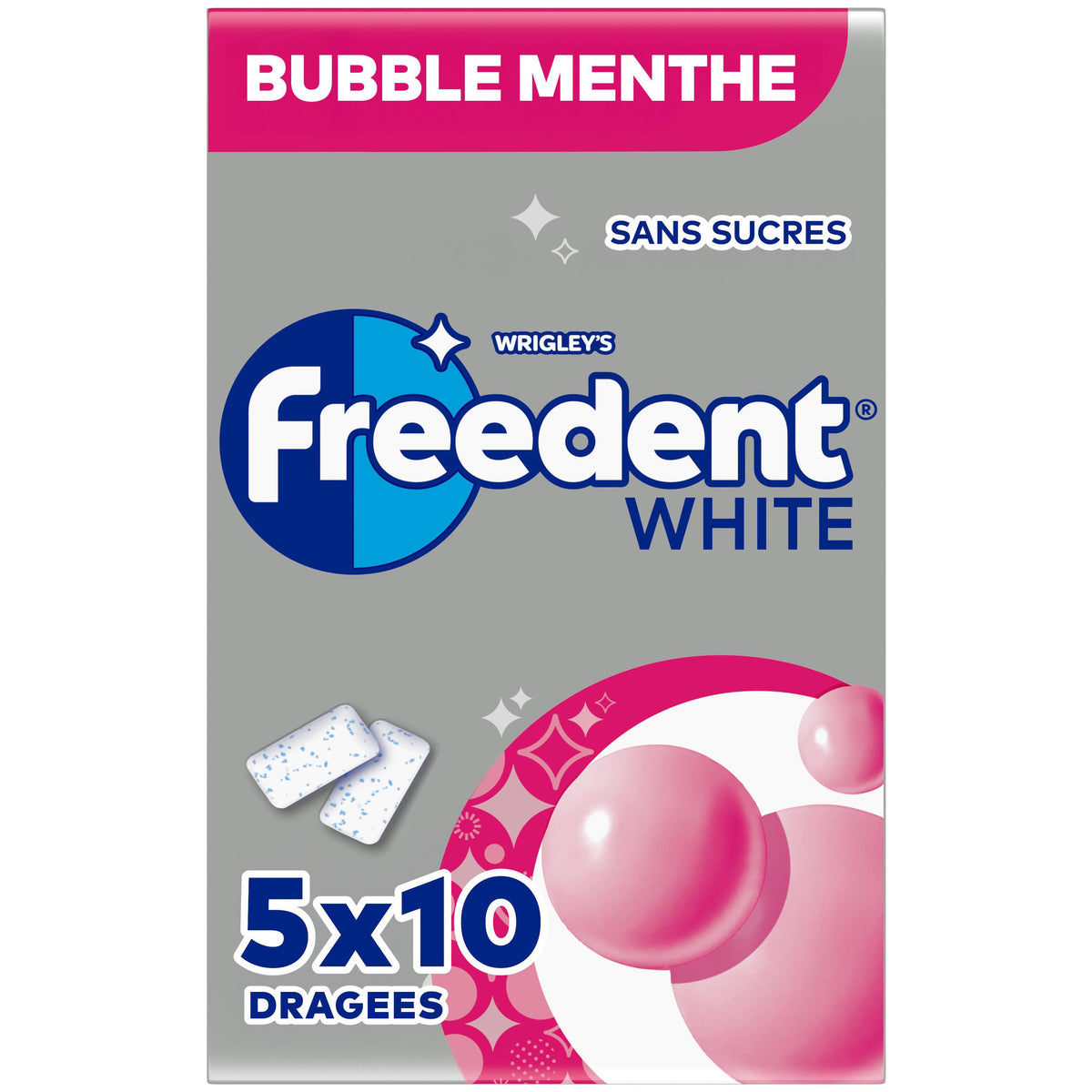 Freedent White Bubble Menthe — Multipack 5 × 10 dragées
